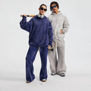 2025 Winter New Fleece Sweatpants Men Splashing Ink Spray Dyeing Wash Distressed Wide Joggers Grinding Edges Baggy Plush Pants