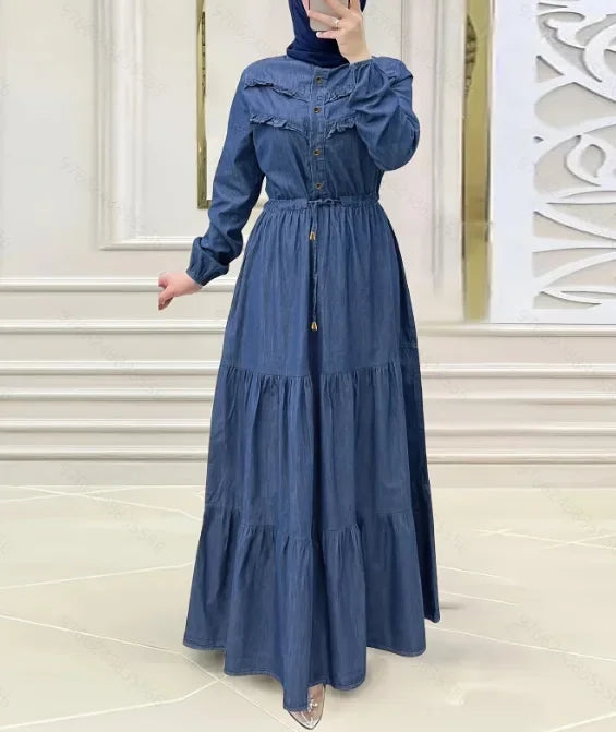 Arabia Dubai Abayas Muslim Dress Women Fashion Button Slim Dress Elegant Party Dress for Women Turkey Islamic Clothes Vestidos