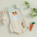 FOCUSNORM 0-18M Lovely Baby Boys Girls Easter Romper Overalls Rabbit Carrot Embroidery Sleeveless Square Neck Jumpsuit