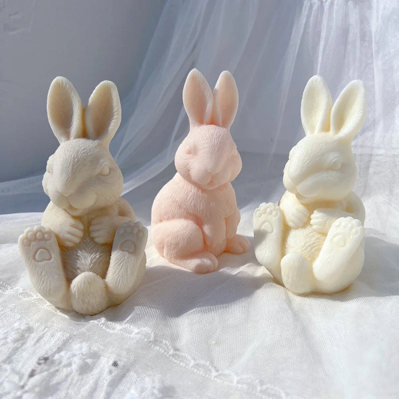 Two Designs Golden Rabbit Silicone Candle Mold Bunny Silicone Mold Sitting Rabbit Animal Soy Wax Mould Resin Easter Home Decor