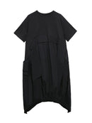 XITAO Irregular Pleated Hit Color Dress  Loose Covering Belly Pullover Short Sleeve Elegant Dress 2020 Summer  XJ4818