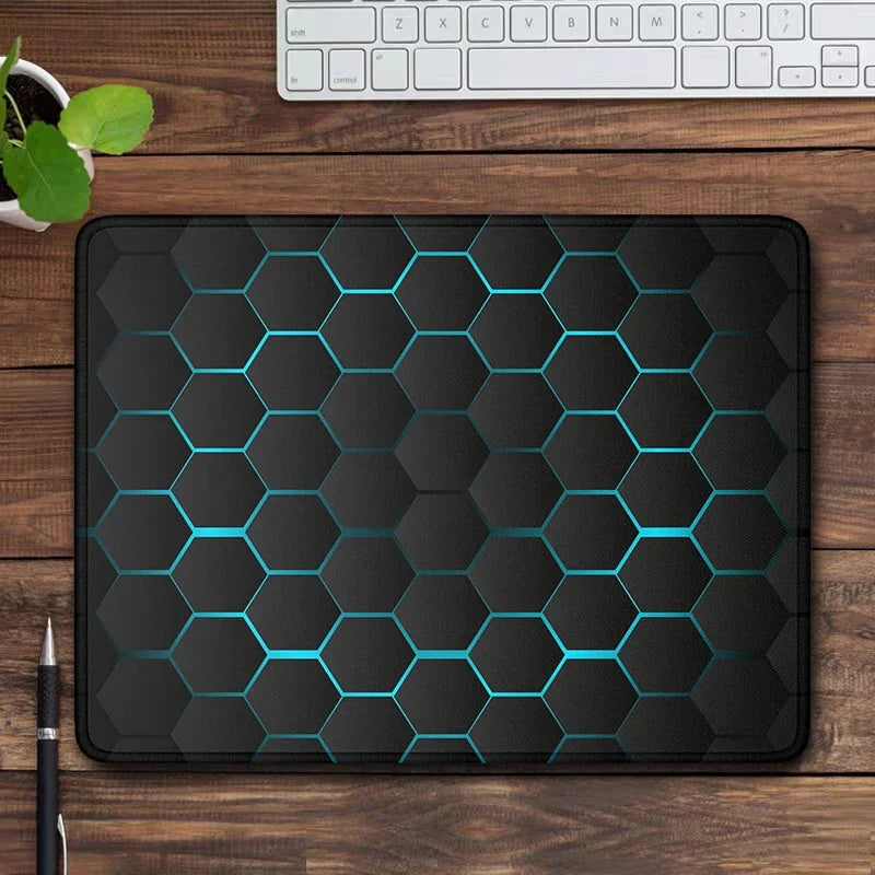 Laptop Mousepad Small Abstract black hexagon pattern Gaming Desk Mat Yellow Mouse Pad Gamer Pc Accessories Keyboard Mouse Mat