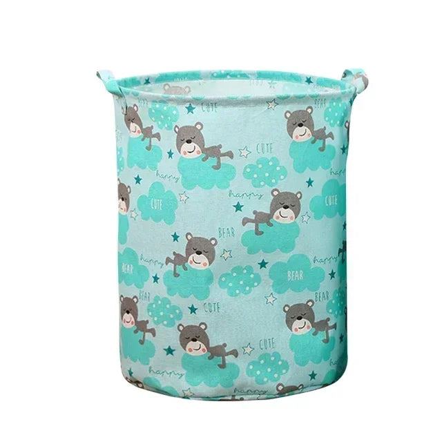 New Print Laundry Basket Portable Foldable Home Laundry Storage Bag Cotton Linen Hamper for Kids Toys Dirty Clothes Basket Large