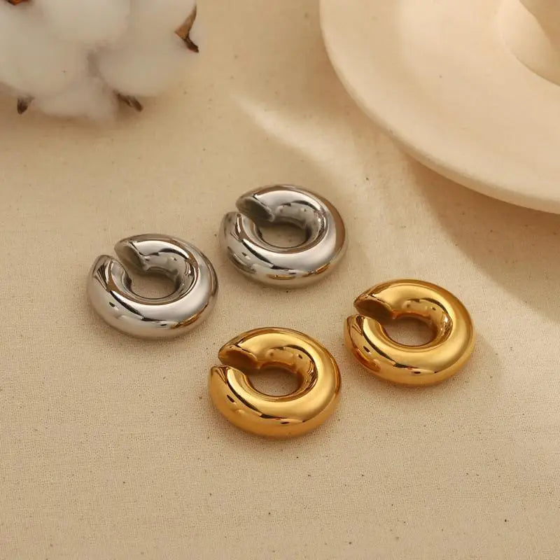 Punk Non Piercing Stainless Steel Gold Color Chunky Ear Cuff Unisex Bold Statement Thick Cartilage Cuff Earrings Hot