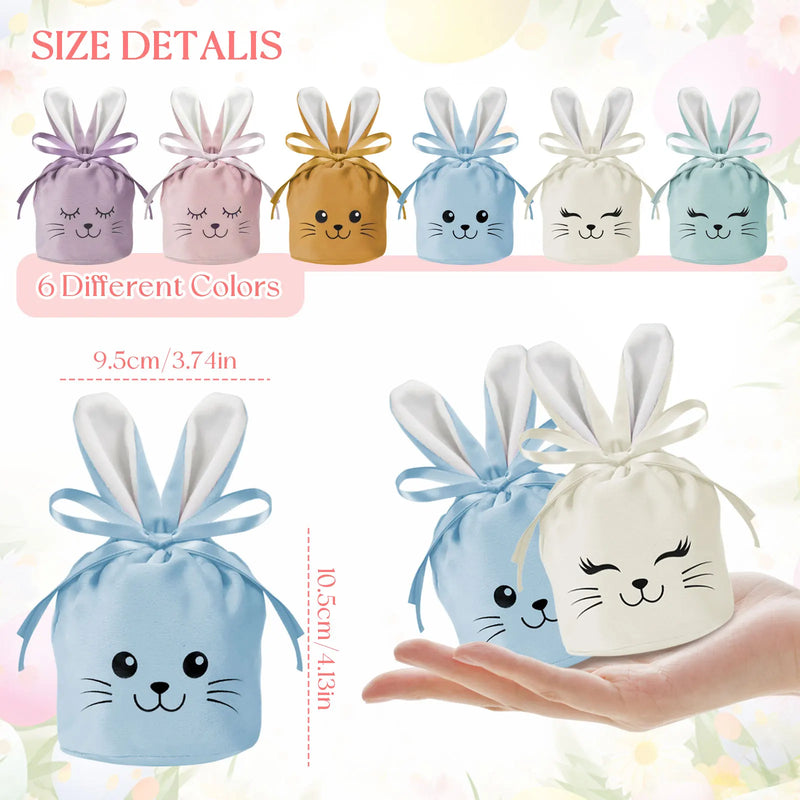 12-24pcs Easter Rabbit Bags Ears Velvet Bunny Gift Bags Chocolate Candy Box For Wedding Birthday Party Easter Decoration Storage
