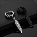 Punk Vintage Design Leaf Hoop Earrings For Women Men Jewelry Accessories Black Stainless Feather Earring Brincos