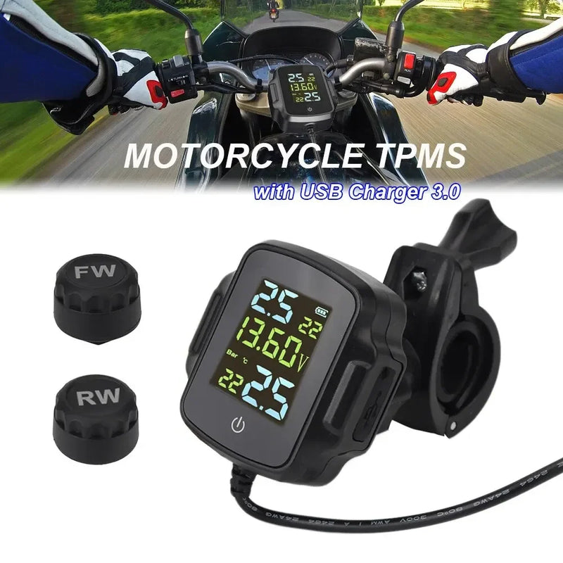 TPMS Motorcycle Tire Pressure Monitoring System With 2 Exteral Sensors Smart Tyre Alarm Kit Universal Motorbike Accessories