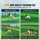 SucceBuy Hund Agility Trainingsausrüstung 4-teiliges Set mit verstellbaren hohen Hürden 6 Slalomstangen Sprungring Quadratische Pausenbox Pfeife