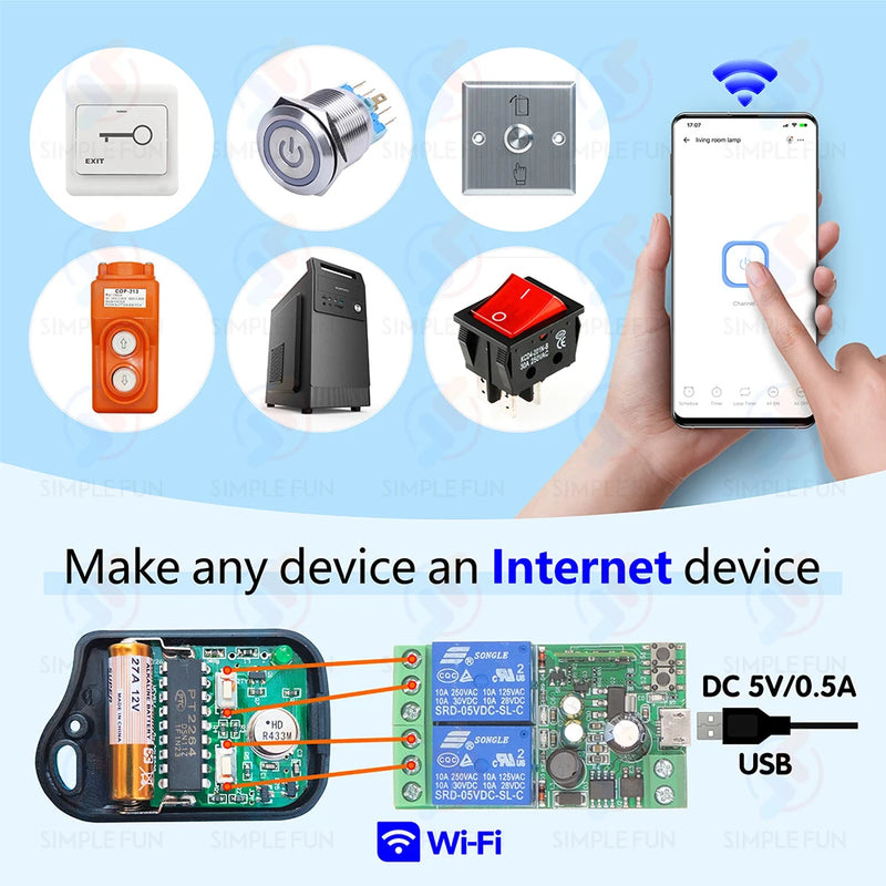 EWelink WiFi Smart Switch,DC 5V 12V 24V 48V 2CH Relay Receiver,Timer Module,Alexa Google Home Voice Control,Switch Modification