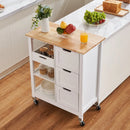 Rolling Portable Small Kitchen Island Cart on Wheels Solid Wood Top Dining Room Serving Utility Carts Mobile Movable 3 Drawers