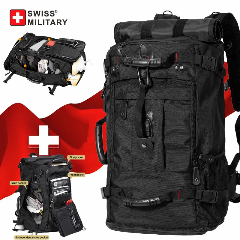SWISS MILITARY 50L 70L Large Capacity Travel Backpack Luggage Sports Training Fitness Independent Shoes Storage Bag Laptop Bags
