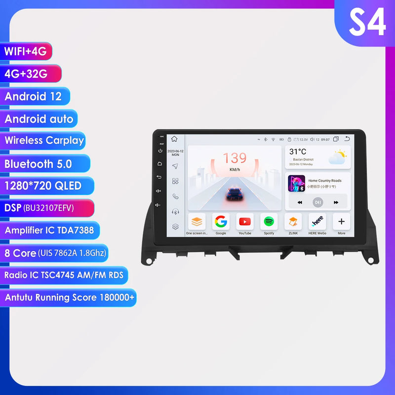 4G 8Core Android Auto Car radio For Mercedes Benz C-Class W204 S204 2007-2010 multimedia player GPS navi Stereo 2din RDS Screen