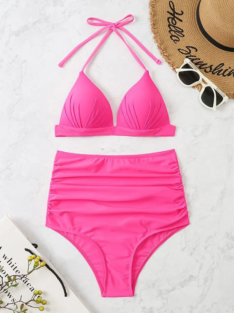 Triangle Bikinis 2024 Women Push Up Swimsuit Solid Sexy High Waist Swimwear Female Swimming Bathing Suit Summer Beachwear