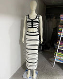Tossy Striped Contrast Color Knitted Skirt Set 2-piece Summer Backless Casual Vest Top Women's Set 2-piece Sleeveless Skirt Set