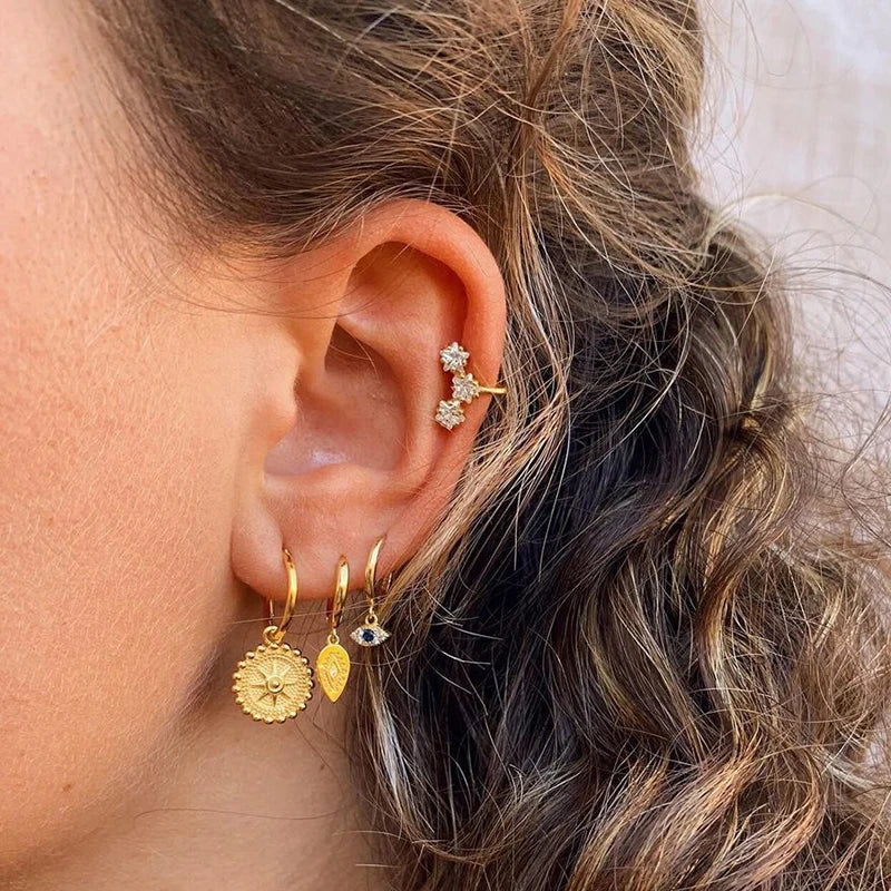 CRMYA Boho Round Coin Cubic Zirconia Silver Gold Plated Fashion Earrings For Women Dangle Drop Earrings Jewelry Wholesale