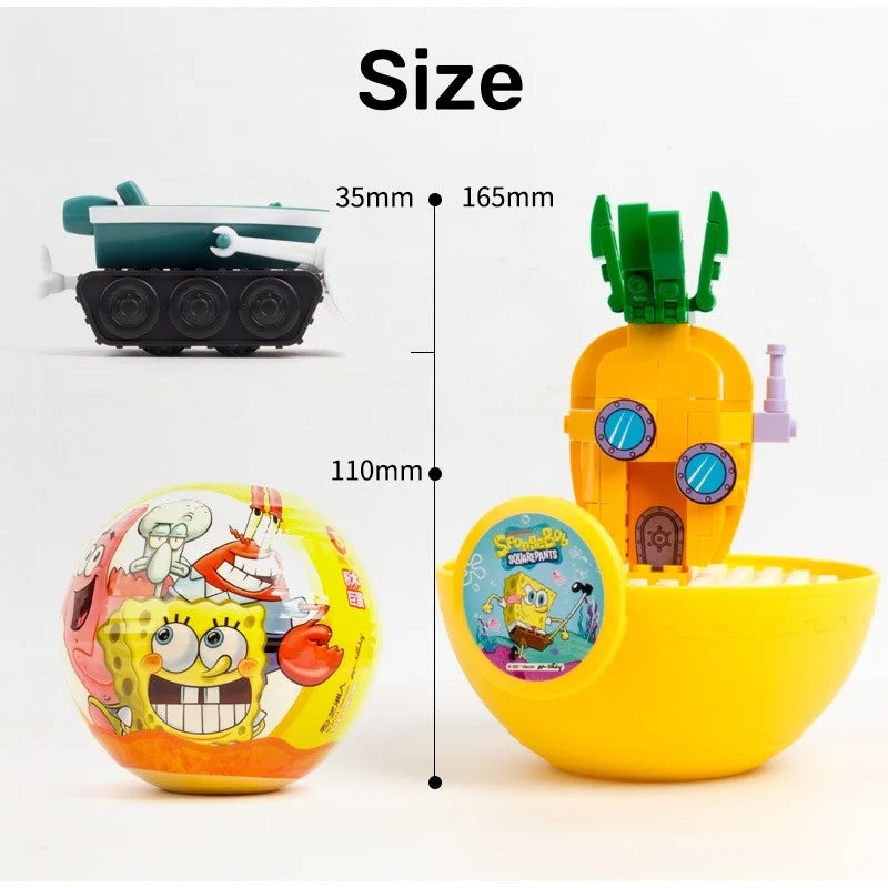 SpongeBob SquarePants Building Blocks Big Twisted Eggs Blind Box  Patrick Octopus King Krabs Car Boat Plug and Play Kids' Gift