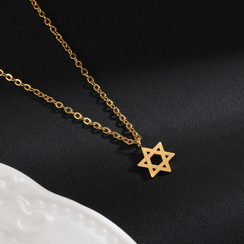 Retro Jewish Jewelry Star of David Pendant Necklace for Women Chain Stainless Steel Israel Emblem Talisman Seal of Solomon Sign