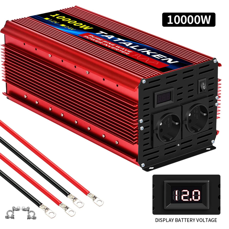 1000W-10000W Inverter 12V/24V 220V Pure Sine Wave Converter Solar Inverters With LED EU Socket