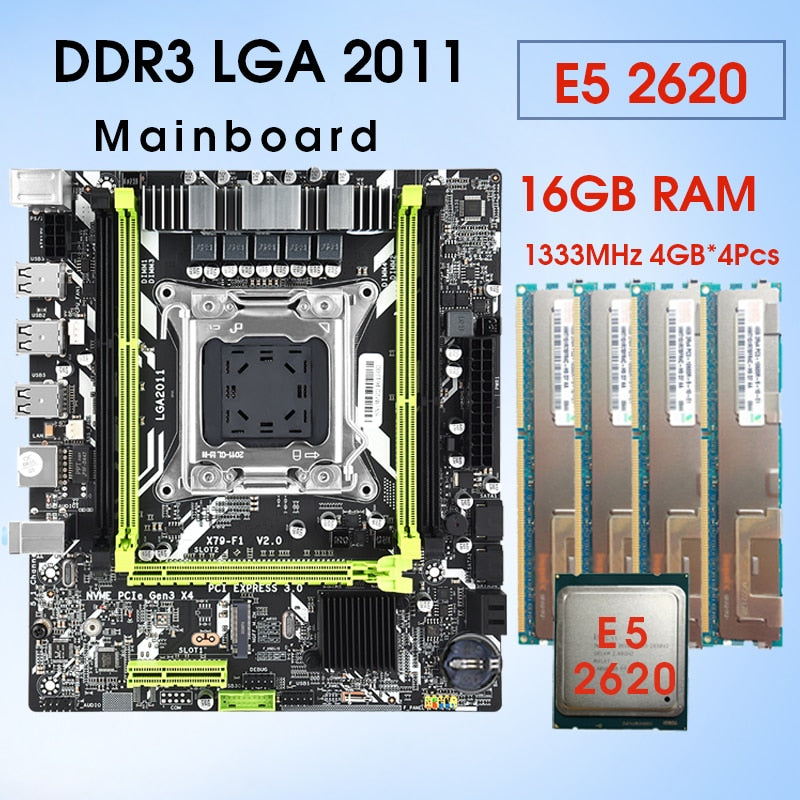 X79 LGA 2011 motherboard  E5 2620 CPU 4pcs x 4GB = 16GB DDR3 1333Mhz 10600  ECC REG Memory Set M-ATX combos M.2 SSD