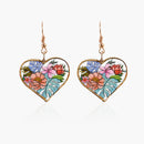 Makersland Heart Earrings Wooden Vintage Flower Dangle Pendants Jewelry For Women New Design Trendy Drop Earrings For Girl