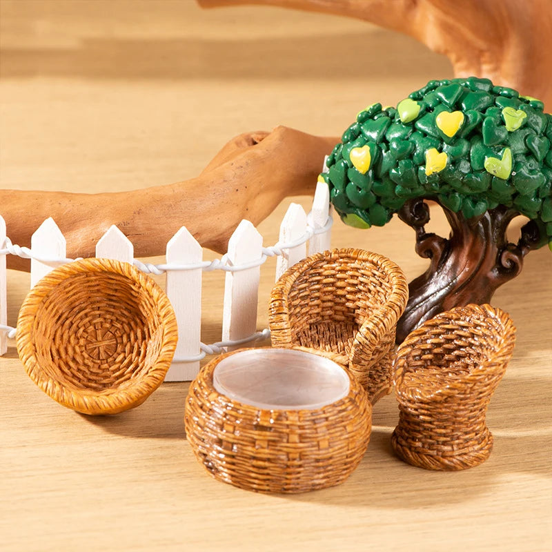 1Pc/1Set Dollhouse Miniature Simulation Fish Basket Basket Chair Table Furniture Model For Doll House Accessories Decoration Toy