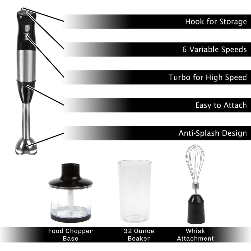 Classic Cuisine Immersion Blender 4-In-1 6 Speed Hand Mixer
