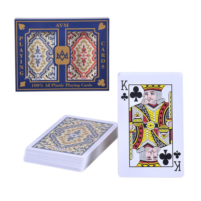 Boxed Red and Blue Bridge Standard Index Playing Cards Table Game Bundle - 2 Decks Cloth Textured PVC Waterproof