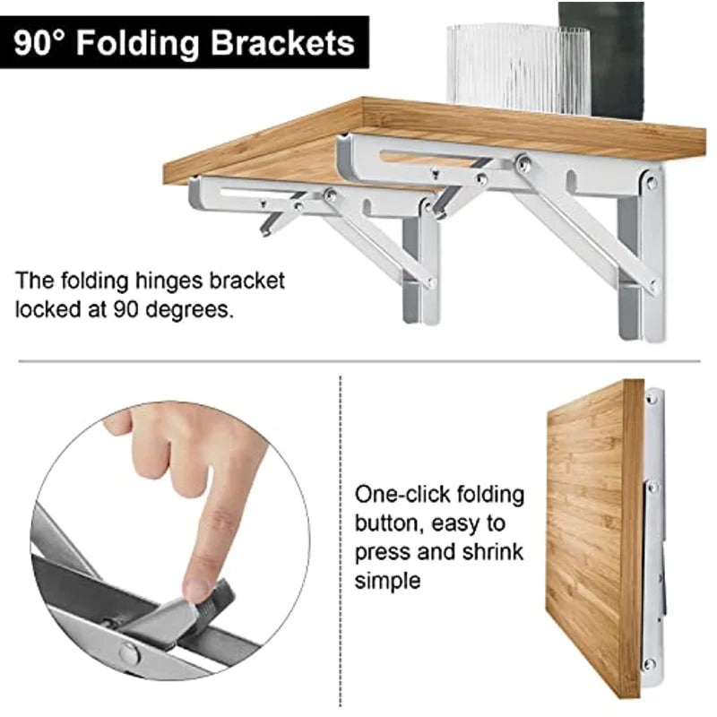 Folding Shelf Bracket Stainless Steel Collapsible Shelf Brackets Wall Mounted Folding Table Hinge for Kitchen Bedroom Work Bench