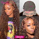 30inch Curly Burgundy 13x6 Hd Lace Frontal Wig 99J Colored Human Hair Wigs for Women Chocolate Brown Deep Curly Lace Front Wig