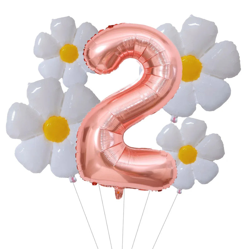 5Pcs Groovy One Party Balloons Set 32inch Rose Gold Number Balloon for First Birthday One Groovy Baby Daisy Party Decorations