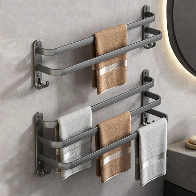 Bathroom Towel Holder Without Drilling Space Aluminum Shower Room Towel Hanger With Hook Kitchen Storage Shelf Organizer