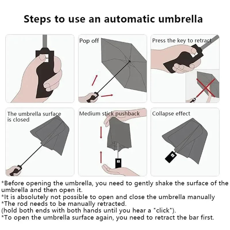 8 Ribs Automatic Umbrella Anti UV Rain Sun Umbrella Fashion Portable Windproof Light  Automatic Open And Close Parasol Umbrella