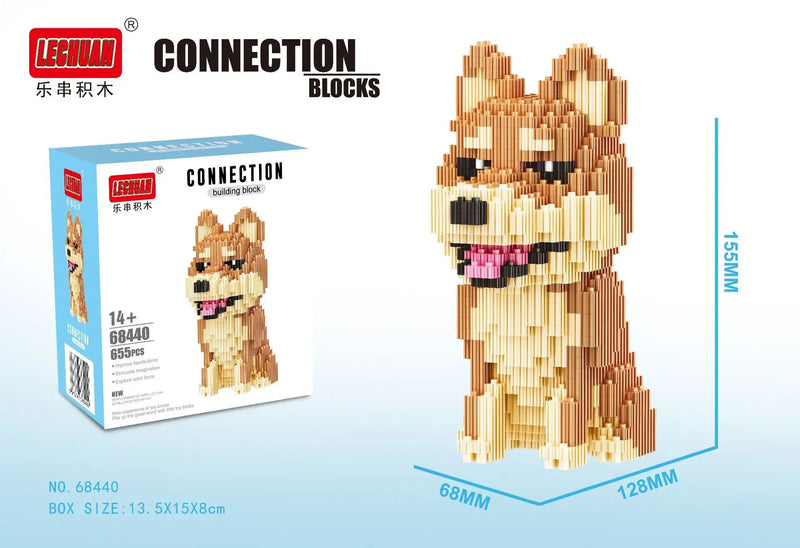 Linkgo Connection Building Blocks Collie Husky Bulldog Corgi Schnauzer 3D Model Animal Dog Mini Bricks Figure Toys For Kid Gift