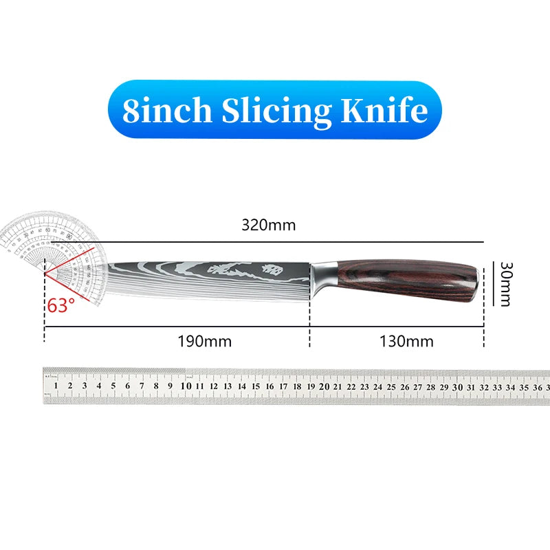 Japanese Kitchen Knives German Stainless Steel 8 Inch Slicing Knife Sharp Razor Carving Knife Sushi Knife for Birthday Gift