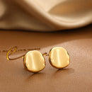 Minimalist Smooth Metal Round Rectangle Earrings for Women Gold Color Geometric Small Studs Ear Piercing Jewelry Party Gift