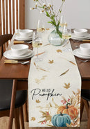 Fall Pumpkin Maple Leaf Wheat Linen Table Runner Party Decor Autumn Harvest Kitchen Dining Table Runner Thanksgiving Decorations