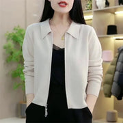 Frühling Herbst Damen Strickjacke Cardigan Jacke Weiblich Kurz Reißverschluss Pullover Oberbekleidung Damen Einfarbig Locker Sitzende Strickwaren Mantel