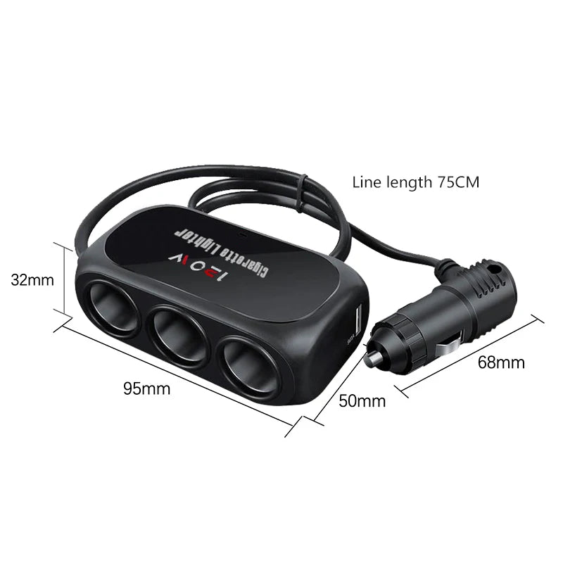 Car One Tow Three Power Dual USB Interface Car Charger Multi-function Car Power Adapter Plug