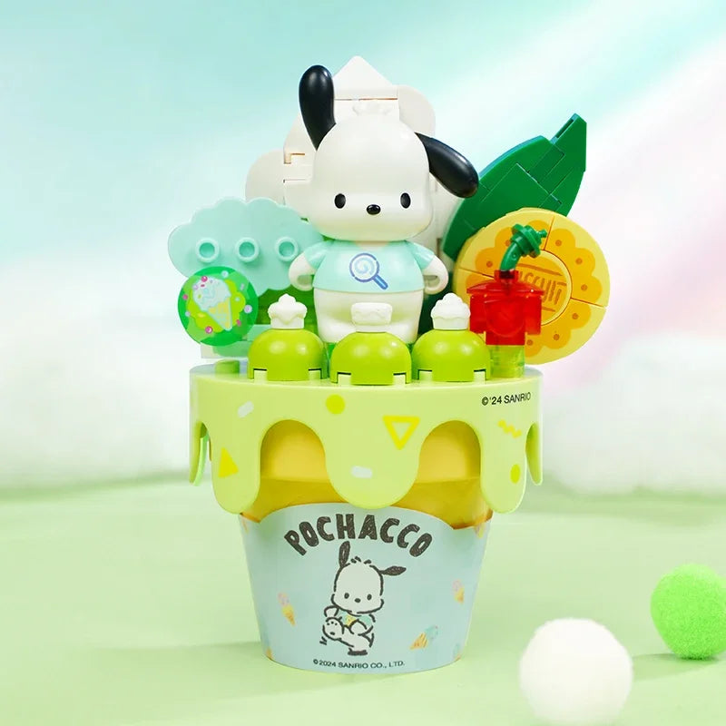 Sanrio Series Ice Cream Cone Building Blocks Hello Kitty Kuromi Pochacco Cinnamoroll Bricks Model Desktop Display Kids Toys Gift