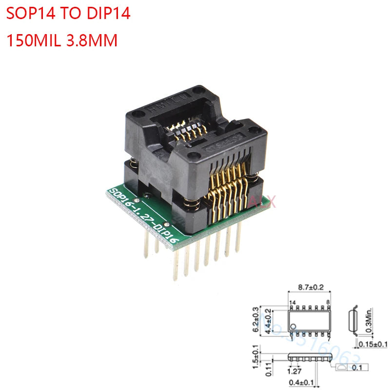 Sop8/Sop14/Sop16/Sop20/Sop28/44/Tssop8/Tssop16/Tssop20/Tssop28/TQFP32/LQFP44 To Dip Programmer Adapter Socket 150/208/173/300mil