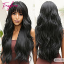 Burgundy Dark Red Synthetic Wigs Long Wavy Wine Red Cosplay Wig with Bangs for Women Natural Body Wave Halloween Heat Resistant