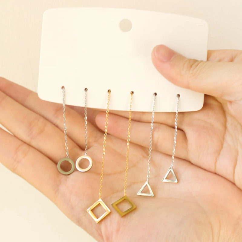 LUXUSTEEL Simple Tassel Linear Chain Long Drop Earrings Women Geometric Star Heart Hanging Ear Line Japan Korean Jewelry 2023