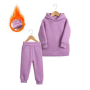 2026 New Arrivals Little Girls Clothing Tracksuit 2 Pieces Set Warm Fleece Plain Top Sweatshirt+Pants Loungewear Suit For Kids