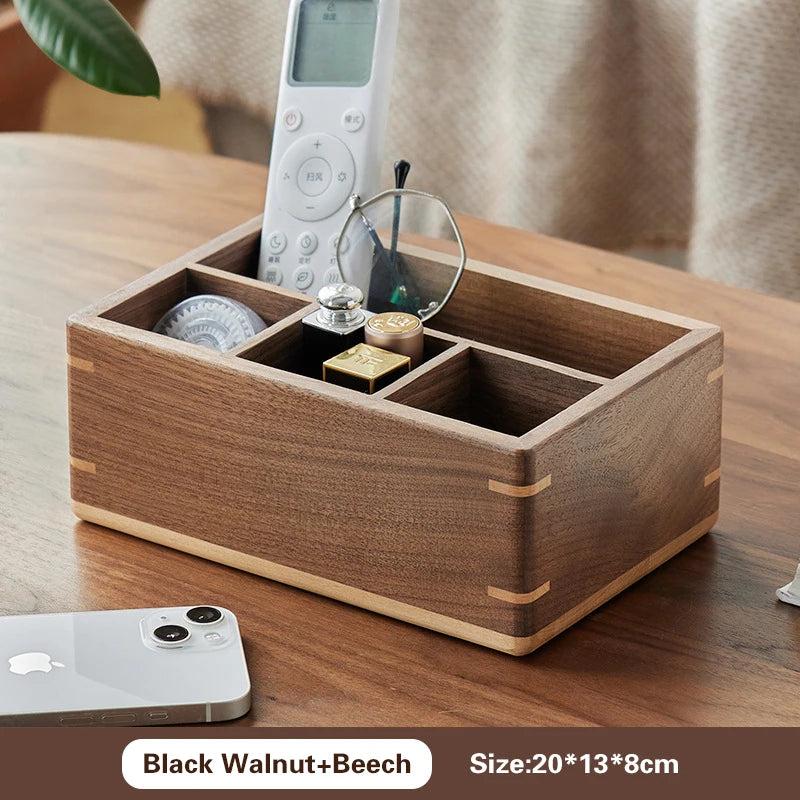 Office Home Desktop Organizer Black Walnut Ebony Wooden Storage Box Multi Compartment Remote Control Stationeries Pen Holder