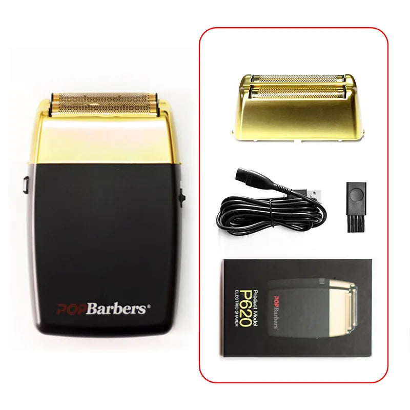 11000 RPM POP Barbers P620 Professional Electric Men's Beard Trimmer Double Foil Shaver Electric Shaver USB Hair Cutting Machine