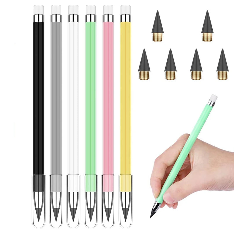 12 PCS Inkless Pencil, Everlasting Pencil Infinity Pencil with Eraser, Reusable Infinite Pencil Replaceable Nibs