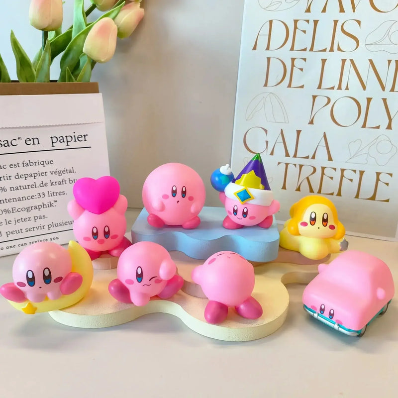 8pcs Anime Games Kirby Action Figures Toys Pink Cartoon Kawaii Kirby PVC Cute Figure Action Toy Christmas Gift for Children