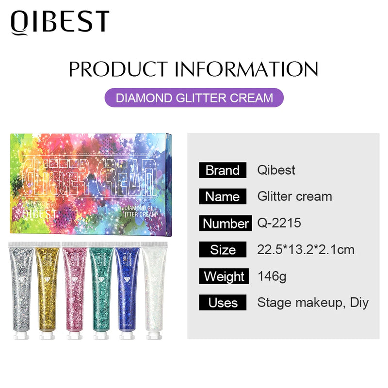 6 Colors Holographic Body Glitter Gel Set Christmas Party Makeup Face Eye Lips Hair Nail Cosmetic Festival Glitter Eyeshadow