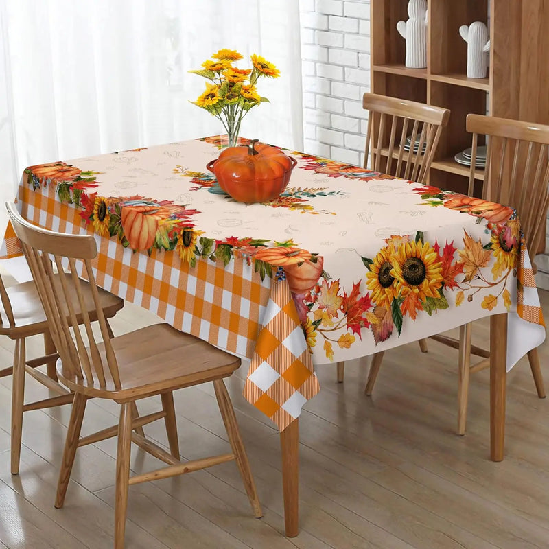 Thanksgiving Fall Pumpkins Maple Leaves Buffalo Plaid Tablecloths Autumn Orange Sunflower Table Cloth Kitchen Dining Table Decor