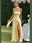 The Helios | Butter Yellow Pleated Gown with Backless Silhouette